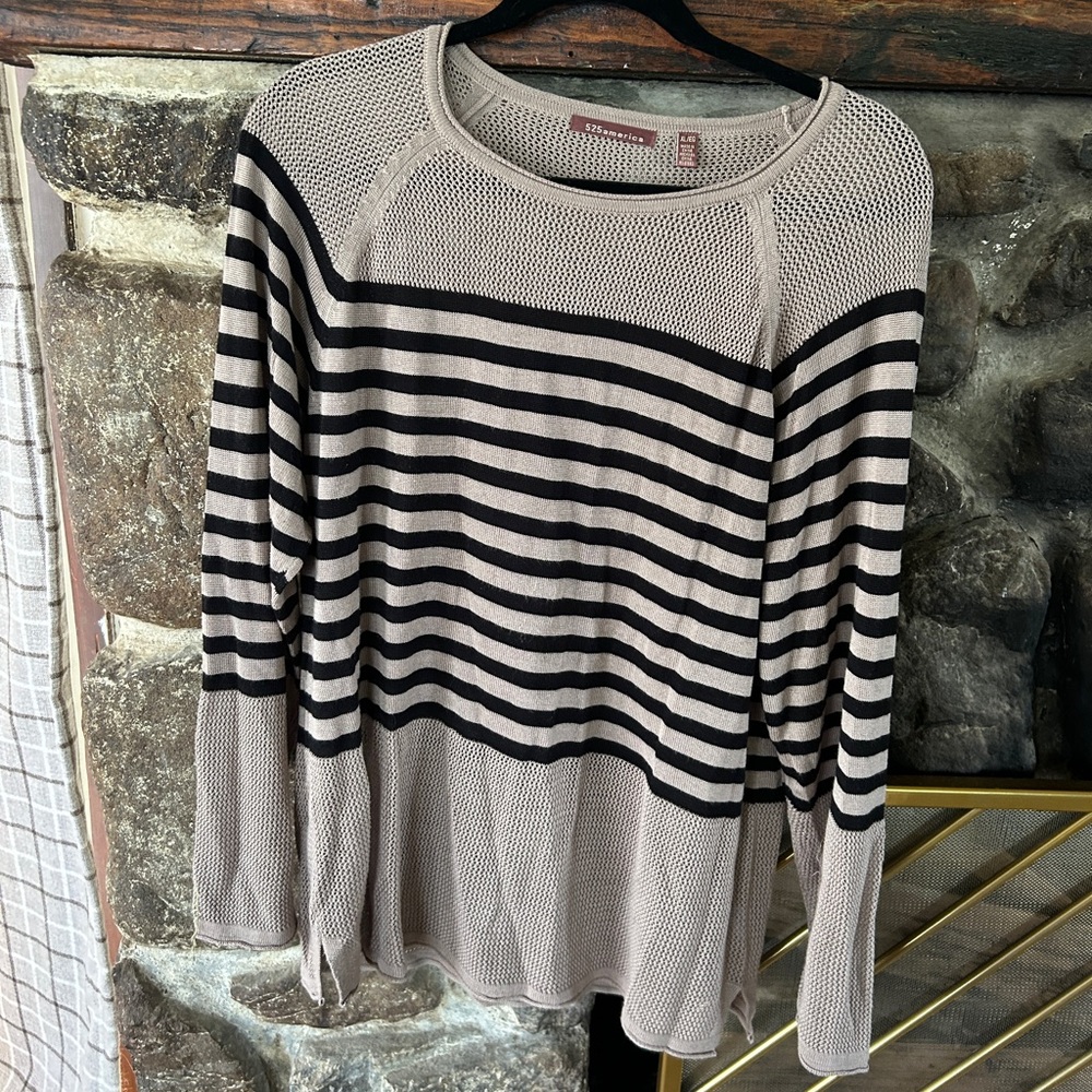 EUC 525 America Black & Tan Striped Sweater, L